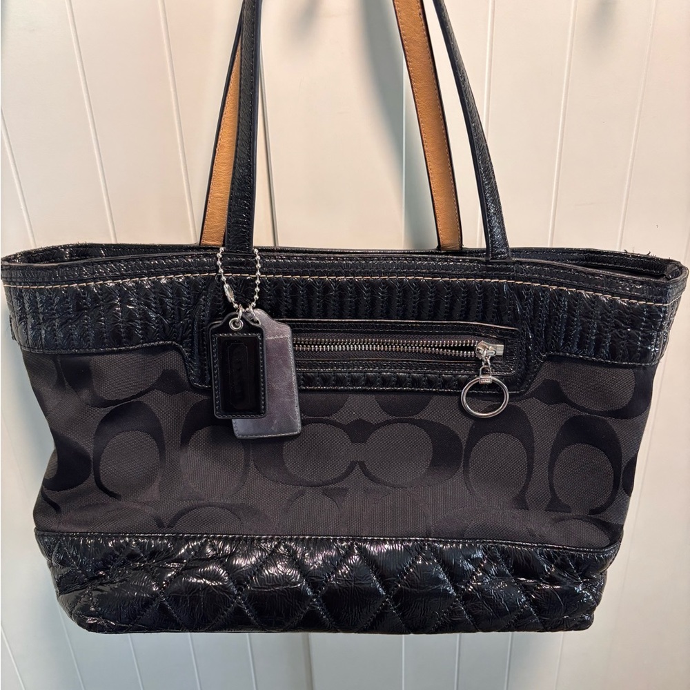Coach Black and Tan Shoulder Bag with Double Handles